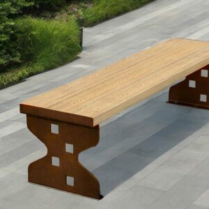Panchina alice in Wpc e acciaio corten, made in italy, ecologica. senza manutenzione