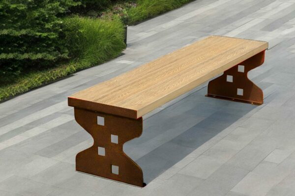 Panchina alice in Wpc e acciaio corten, made in italy, ecologica. senza manutenzione